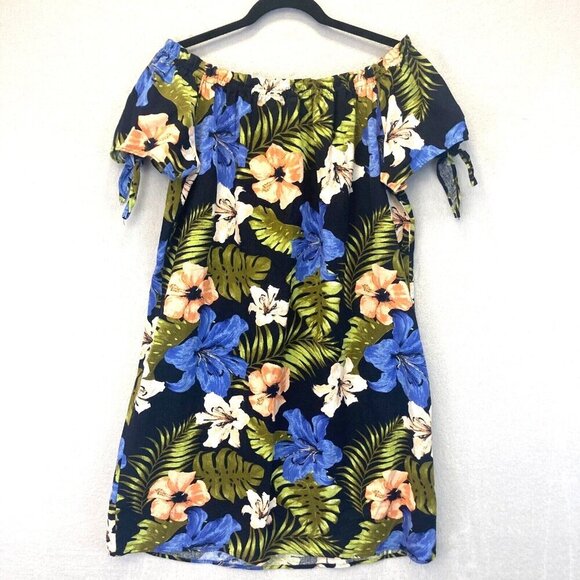 Vero Moda Milo Off Shoulder Linen Blend Dress Sz XL Tropical Resort Floral Dress - Picture 2 of 12